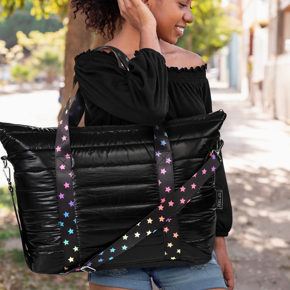 Top Trendz Black Quilted Studded Tote Bag